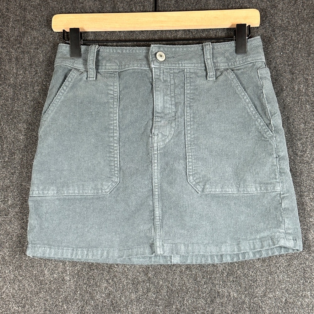 American Eagle Teal Blue Corduroy Mini Skirt Stretch Patch Pockets Boho Size 0